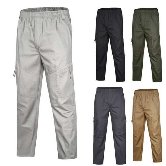 WAENQINLA Men's Cargo Pants Big and Tall Elastic Waist Work Pants Comfortable Soft Casual Tactical Trousers with Multiple Pockets