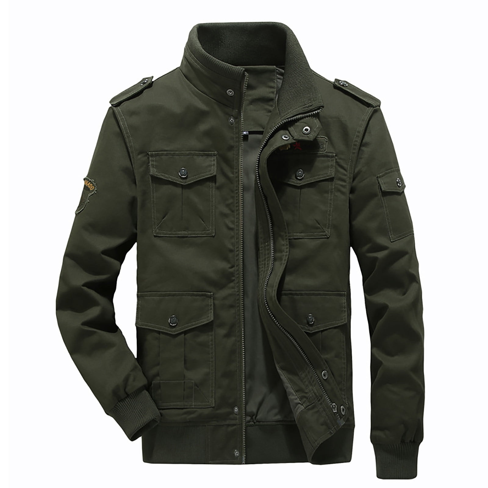 Men's Cargo Jacket Stand Collar Full Zip Up Military Jacket Men's Cargo Jacket Stand Collar Full Zip Up Military Jacket