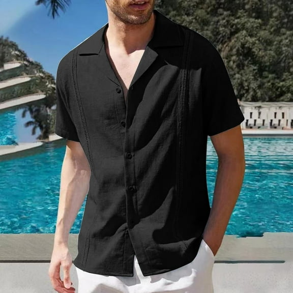 WAENQINLA Men's Casual Shirts Summer Short Sleeve Shirt Cuban Collar Button Down Shirts for Men Vacation Beach Wedding Shirt