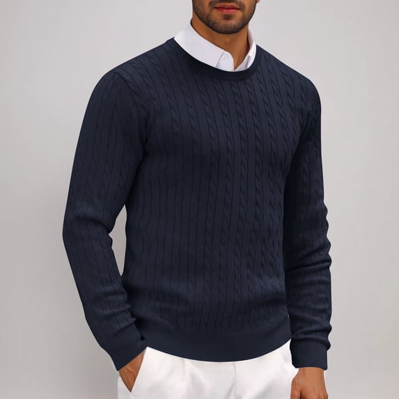 WAENQINLA Men's Crewneck Knit Sweaters Lightweight Casual Slim Fit Winter Tops Twist Patterned Cable Knitted Pullovers