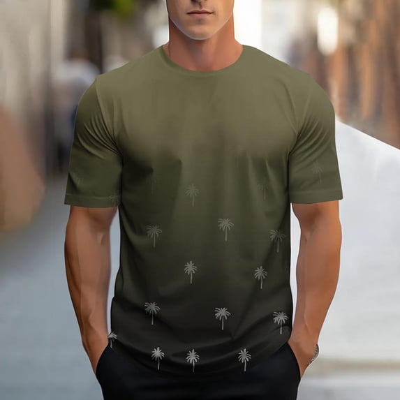 WAENQINLA Men's Graphic T Shirt Crew Neck Gradient Color Short Sleeve Shirts Hawaii Tropical Palm Tree Print Casual Tees