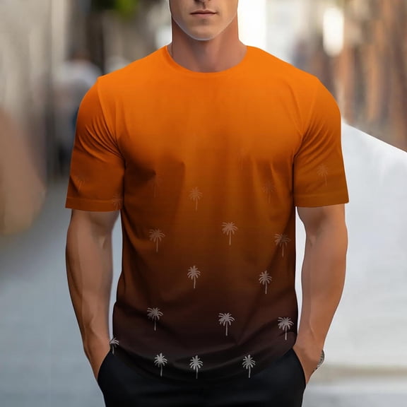 WAENQINLA Men's Graphic T Shirt Crew Neck Gradient Color Short Sleeve Shirts Hawaii Tropical Palm Tree Print Casual Tees