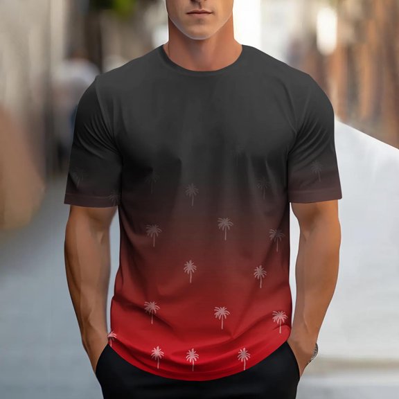 WAENQINLA Men's Graphic T Shirt Crew Neck Gradient Color Short Sleeve Shirts Hawaii Tropical Palm Tree Print Casual Tees