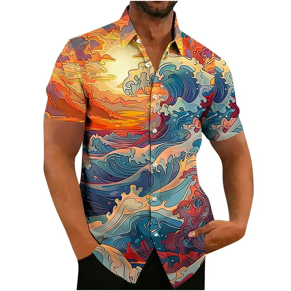 WAENQINLA Men's Hawaiian Shirts Stylish Wave off Kanagawa 3D Print Shirt Casual Short Sleeve Button Down Shirts,S-5XL
