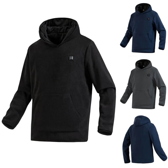 WAENQINLA Men's Heated Hoodies USB Rechargeable Pullover Sweatshirts Winter Warm Outdoor Windproof Heating Coats with 3 Temperature Levels