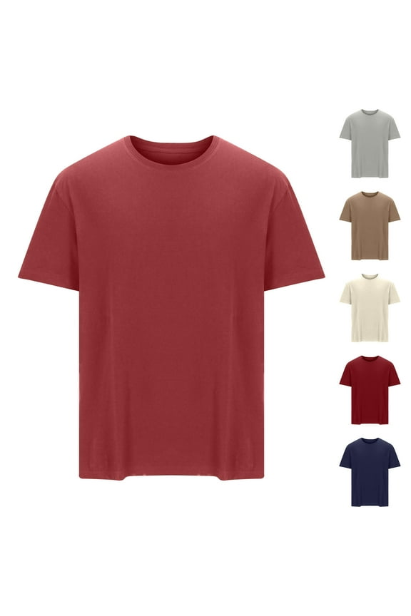Men's Heavy Weight Crew Neck Cotton T-Shirt Big and Tall Short Sleeve Tshirts Summer Solid Color Basic Tees