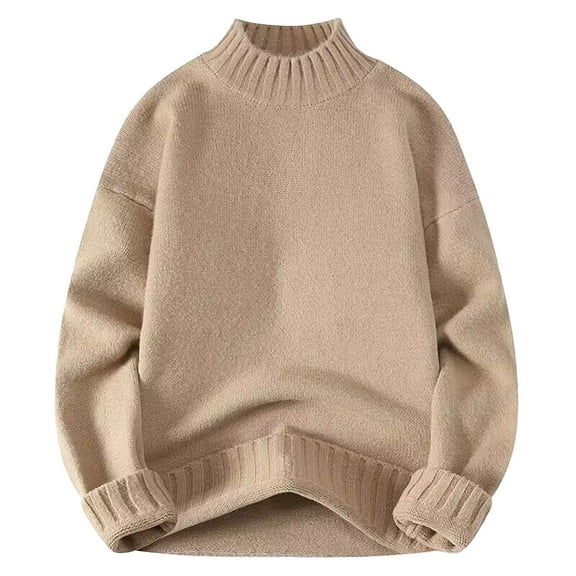 WAENQINLA Men's High Neck Sweaters Long Sleeve Drop Shoulder Knit Pullover Sweater Winter Chunky Warm Basic Tops Khaki XL