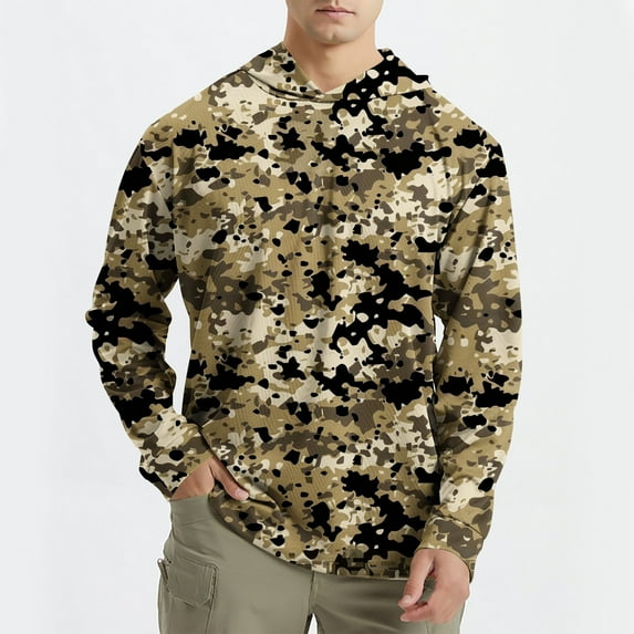 WAENQINLA Men's Hooded Camo Shirts Long Sleeve Quick-Dry Outdoor T-Shirt UPF 50+ Rash Guards Cool Hoodies for Fishing Hiking