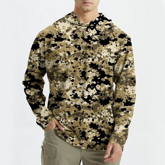 WAENQINLA Men's Hooded Camo Shirts Long Sleeve Quick-Dry Outdoor T-Shirt UPF 50+ Rash Guards Cool Hoodies for Fishing Hiking