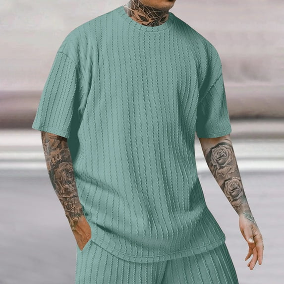 WAENQINLA Men's Knit Shirts Summer Short Sleeve T-Shirts Lightweight Crewneck Ribbed Sweater Stretch Solid Color Tops