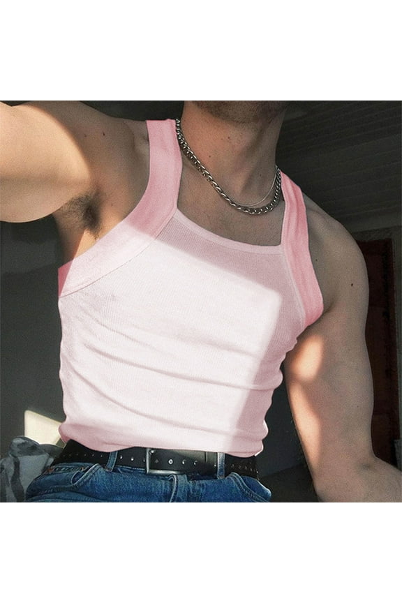 Men's Knit Tank Top Shirt G-Unit Style Ribbed Tank Tops Slim-Fit Sleeveless Square Cut Muscle Shirts Tank Tops Men
