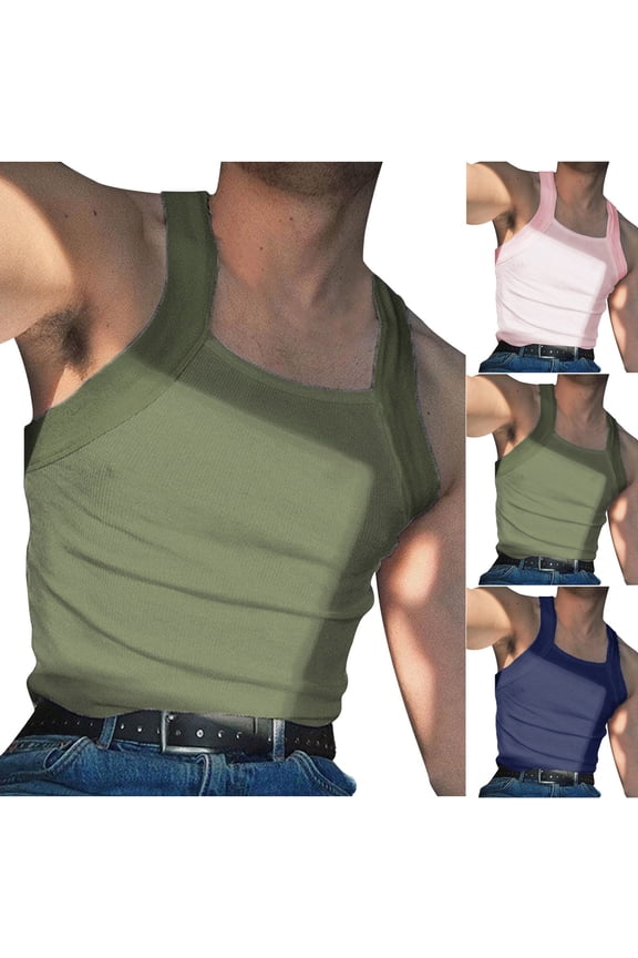 Men's Knit Tank Top Shirt G-Unit Style Ribbed Tank Tops Slim-Fit Sleeveless Square Cut Muscle Shirts Tank Tops Men