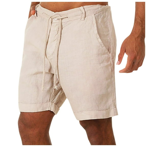 WAENQINLA Men's Linen Casual Shorts Classic Fit Drawstring Summer Beach Shorts Lightweight Board Shorts with Pocket