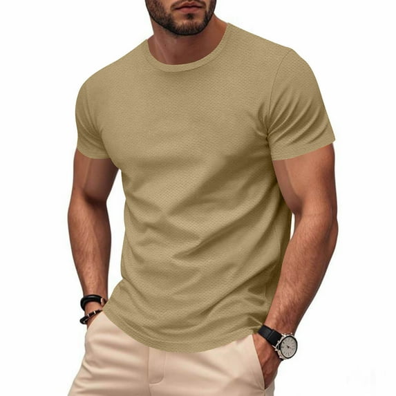 WAENQINLA Men's Mesh Workout Shirts Athletic Running Gym Quick Dry T Shirts Short Sleeve Crew Neck Muscle Tees Big and Tall Summer T-Shirt Khaki XL