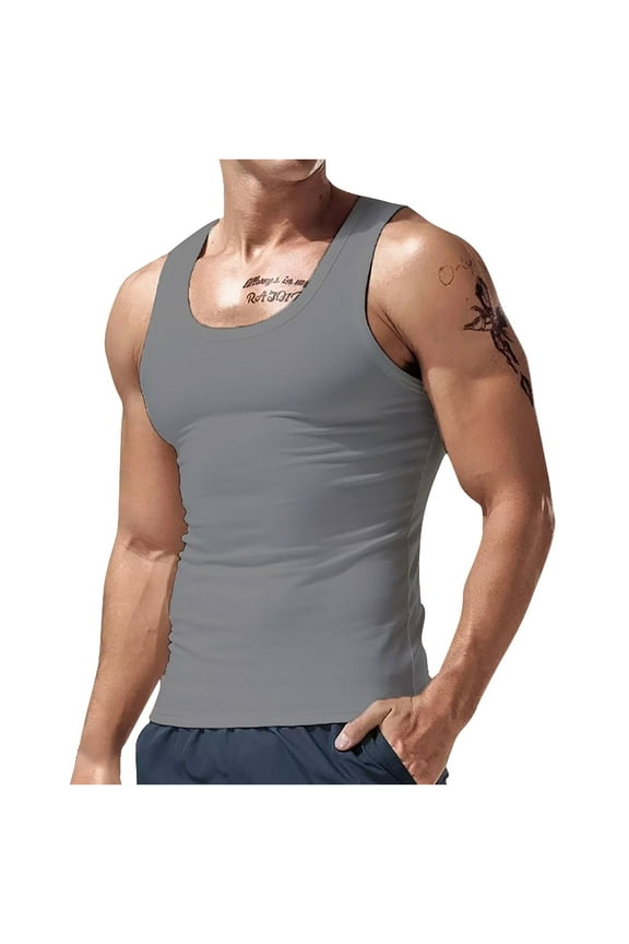 Men's Muscle Tank Top Lightweight Athletic Sleeveless Workout Shirt Slim Fit 4-Way Stretch Solid Color A-Shirt
