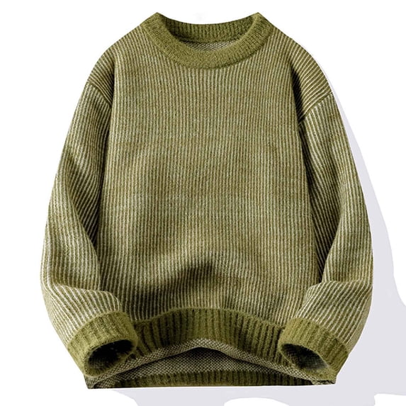 WAENQINLA Men's Oversized Sweaters Long Sleeve Crewneck Pullover Tops Color Block Cable Knit Sweaters Army Green XXXL