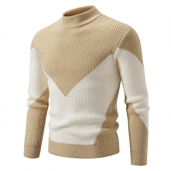 WAENQINLA Men's Pullover Sweaters Casual Lightweight Mock Neck Pullover Tops Long Sleeve Color Block Knitted Sweater