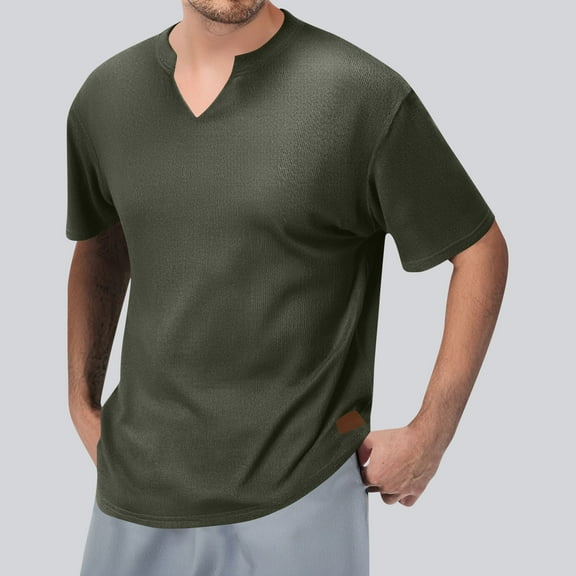 WAENQINLA Men's Ribbed Knit T Shirts Short Sleeve V Neck Summer Shirt Comfortable Solid Basic Tees Stretchy Soft Casual Tshirts