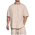 thumbnail image 1 of WAENQINLA Men's Short Sleeve Linen Shirt Collarless Button Down Shirts with Front Pocket Casual Summer Beach Vacation Tops, 1 of 5