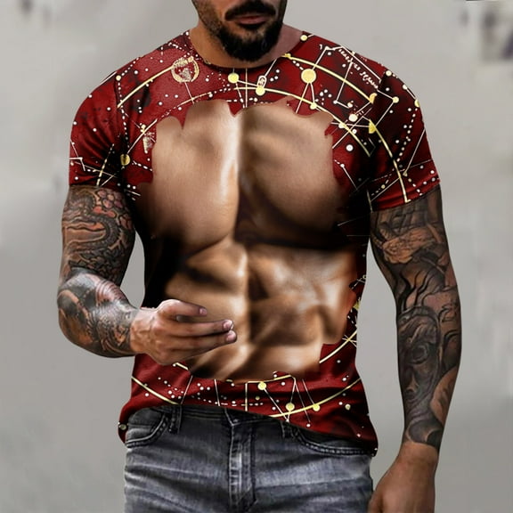 WAENQINLA Men's Short Sleeve T-Shirt Fashion 3D Muscle Printed Graphic Tees Casual Crewneck Funny Pattern T-Shirt, S-5XL