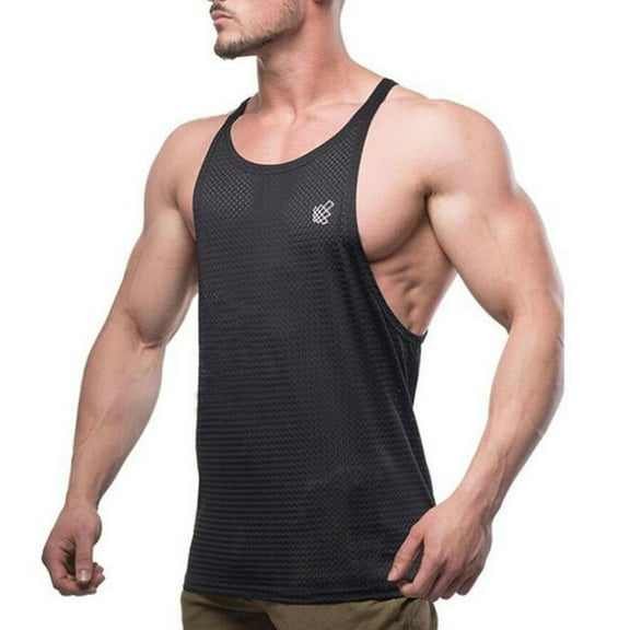 WAENQINLA Men's Stringer Tank Top Bodybuilding Gym Workout Y-Back Tank Shirt Breathable Solid Color Crewneck Mesh Vest