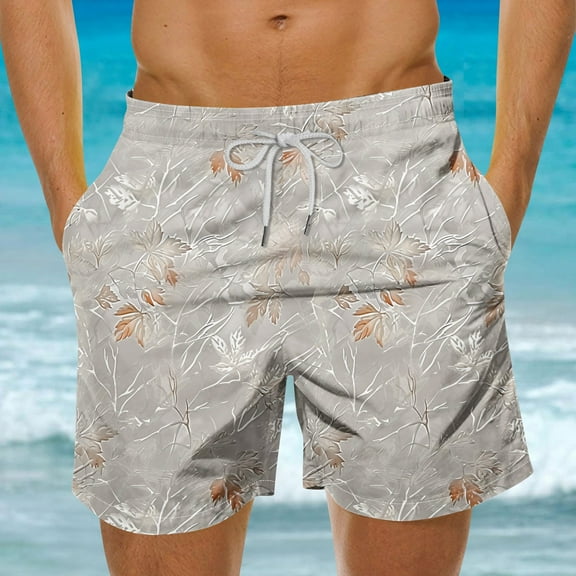 WAENQINLA Men's Summer Beach Shorts Elastic Waist Drawstring Lightweight Shorts with Pockets Fashion Hawaiian Print Shorts