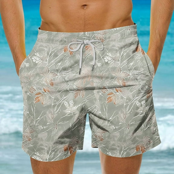 WAENQINLA Men's Summer Beach Shorts Elastic Waist Drawstring Lightweight Shorts with Pockets Fashion Hawaiian Print Shorts