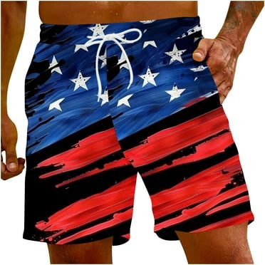 WAENQINLA Men's Swim Trunks Big and Tall Quick Dry Board Shorts with Pockets American Flag Printed Swimwear for Men Bathing Suit Men Shorts Under $6