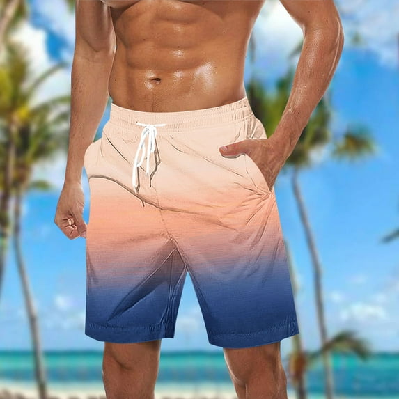 WAENQINLA Men's Swim Trunks Gradient Color Drawstring Board Shorts Casual Elastic Waist Quick Dry Beach Shorts with Pockets