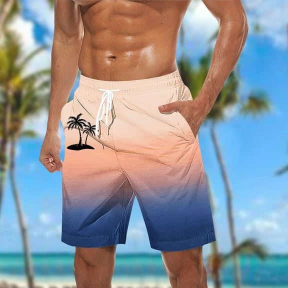 WAENQINLA Men's Swim Trunks Hawaiian Elastic Waist Bathing Suit Swimsuits Palm Tree Print Summer Beach Shorts with Pockets
