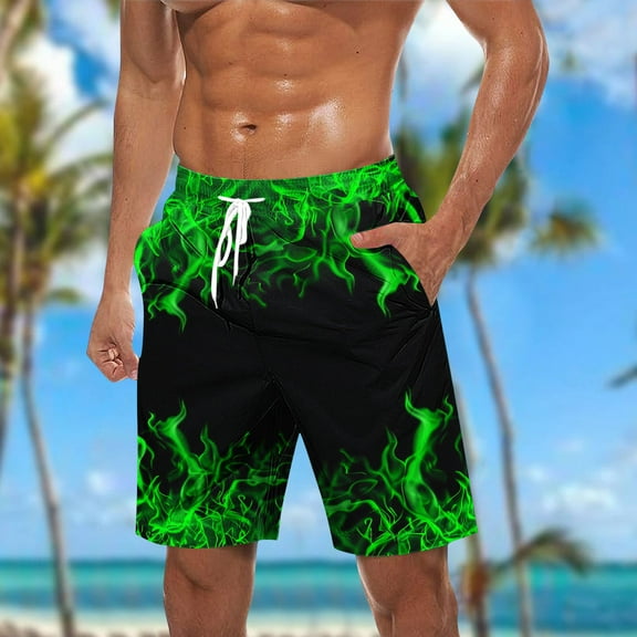 WAENQINLA Men's Swim Trunks Quick Dry 3D Flames Printed Beach Board Shorts with Pockets Big and Tall Drawstring Elastic Waist Bathing Suits