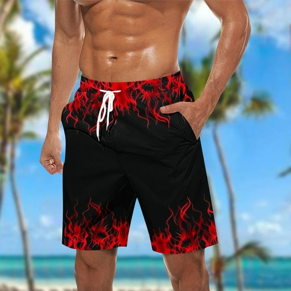 WAENQINLA Men's Swim Trunks Quick Dry 3D Flames Printed Beach Board Shorts with Pockets Big and Tall Drawstring Elastic Waist Bathing Suits