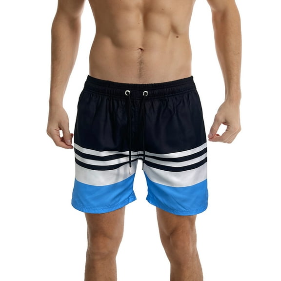 WAENQINLA Men's Swim Trunks Striped Drawstring Board Shorts Summer Holiday Surf Trunks Quick Dry Beach Shorts with Pockets