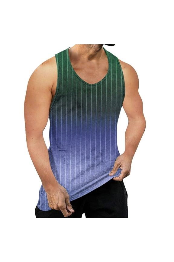 Men's Tank Tops Beach Bodybuilding Sleeveless Tshirts Loose Stripe Graphic Tees Running Stringer Tank Shirts Mens Tank Tops Under $5
