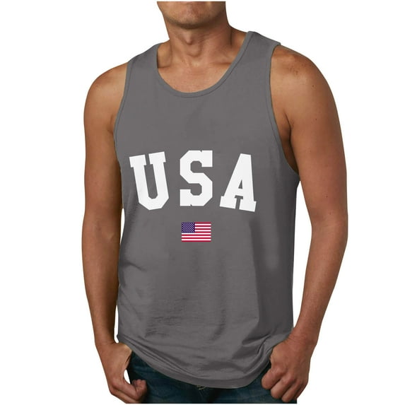 WAENQINLA Men's Tank Tops Workout USA Flag Beach Shirts for Bodybuilding Gym Fitness Big and Tall Sleeveless Tank Top