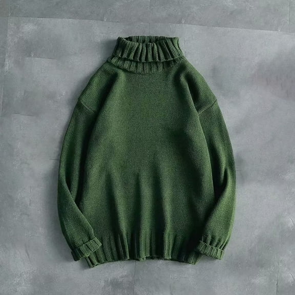 WAENQINLA Men's Turtleneck Long Sleeve Sweaters Fall Trendy Loose Fit Casual Knitted Tops Oversized Chunky Knit Pullover Sweaters Army Green L