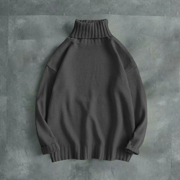 WAENQINLA Men's Turtleneck Long Sleeve Sweaters Fall Trendy Loose Fit Casual Knitted Tops Oversized Chunky Knit Pullover Sweaters Dark Gray XL