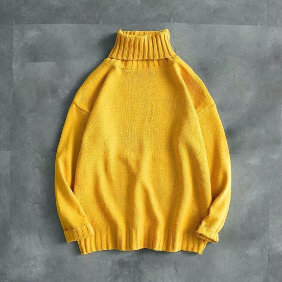 WAENQINLA Men's Turtleneck Long Sleeve Sweaters Fall Trendy Loose Fit Casual Knitted Tops Oversized Chunky Knit Pullover Sweaters Yellow L