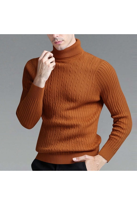 Men's Turtleneck Long Sleeve Sweaters Ribbed Knit Sweaters Winter Casual Slim Fit Pullover Tops Gold XXL