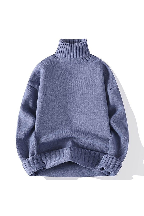 Men's Turtleneck Sweaters Fall and Winter Chunky Pullovers Casual Warm Long Sleeve Knitted Sweatshirts Blue M