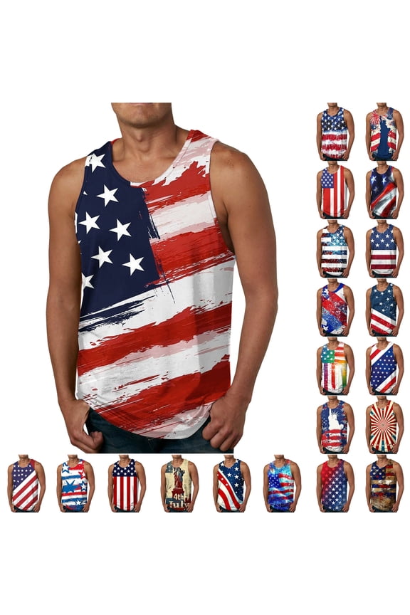 Men's USA 250th Anniversary Patriotic Tank Top Big and Tall Round Neck Sleeveless Shirt Red White and Blue 4th of July Graphic Tee for Summer M-6XL