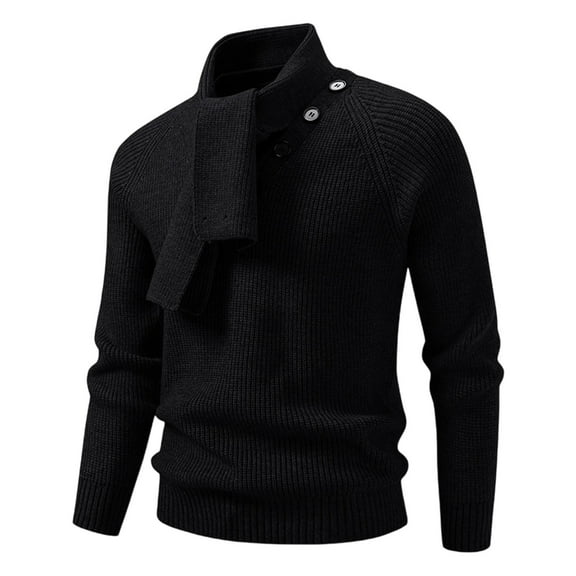 WAENQINLA Men's Warm Shawl Collared Sweaters Winter Casual Long Sleeve Knitted Pullover Tops Slim Fit Outdoor Windproof Turtleneck Cable Knit Sweater Black XXXL