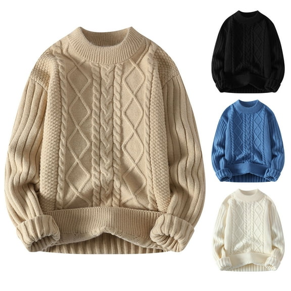 WAENQINLA Men's Winter Oversized Sweaters 90s Vintage Cable Knitted Sweater Long Sleeve Crewneck Pullover Tops