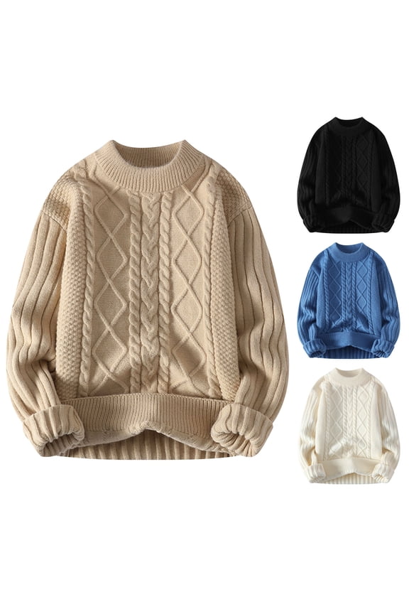 Men's Winter Oversized Sweaters 90s Vintage Cable Knitted Sweater Long Sleeve Crewneck Pullover Tops
