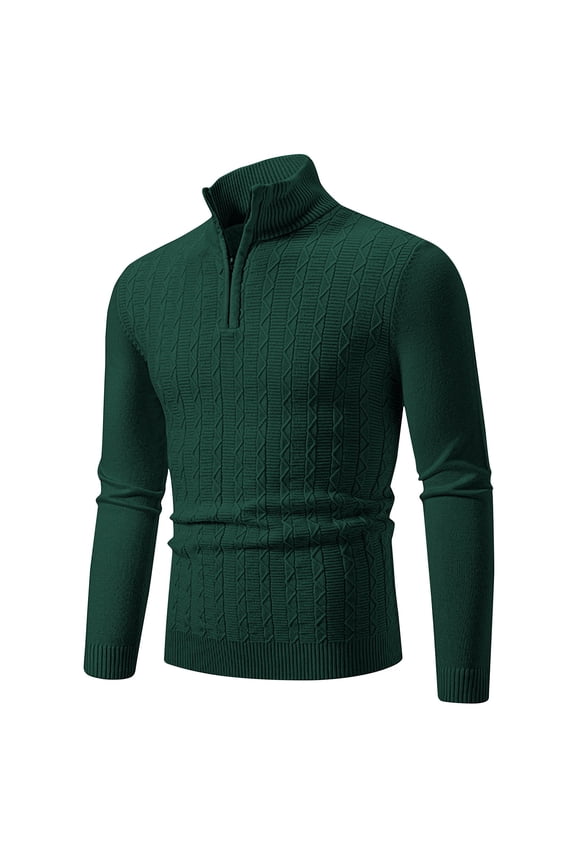 Men's Winter Sweaters Half Zip Mock Neck Pullover Tops Long Sleeve Cable Knit Sweater with Ribbed Hem Green XXL