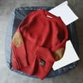 thumbnail image 1 of WAENQINLA Men's Winter Vintage Sweaters Crew Neck Elbow Patch Thick Knit Sweater Long Sleeve Knitwear with Ribbed Hem Red XXL, 1 of 3