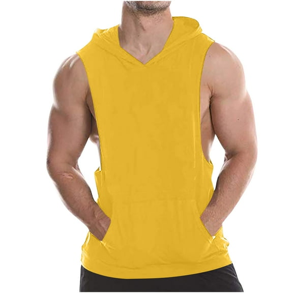 WAENQINLA Men's Workout Hooded Tank Tops Bodybuilding Muscle Cut Off T Shirt Sleeveless Gym Hoodies with Kangaroo Pocket