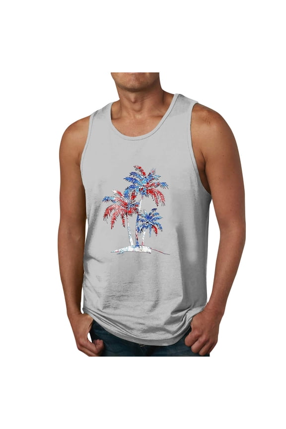 Men's Workout Tank Tops Gym Muscle Sleeveless Palm Tree Print T-Shirts Big and Tall Bodybuilding Fitness Athletic Tank Tops