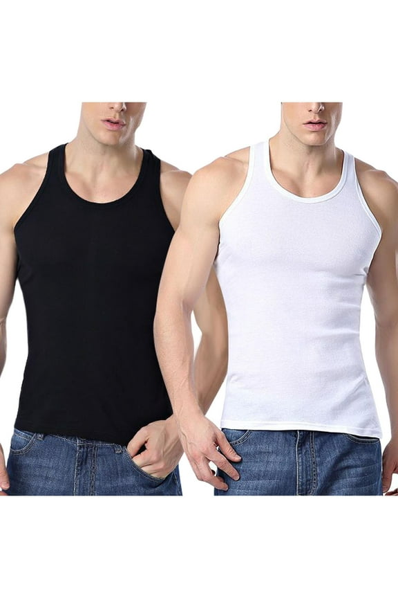 Mens A-Shirts 2 Pack Undershirt Big and Tall Sleeveless Shirts Lightweight Crewneck Basic Tee Gym Tank Tops