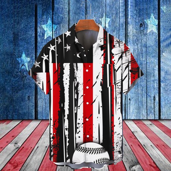 WAENQINLA Mens American Flag Hawaiian Shirt Button up Short Sleeve Summer Casual Beach Bowling Tops Patriotic Shirts for Men